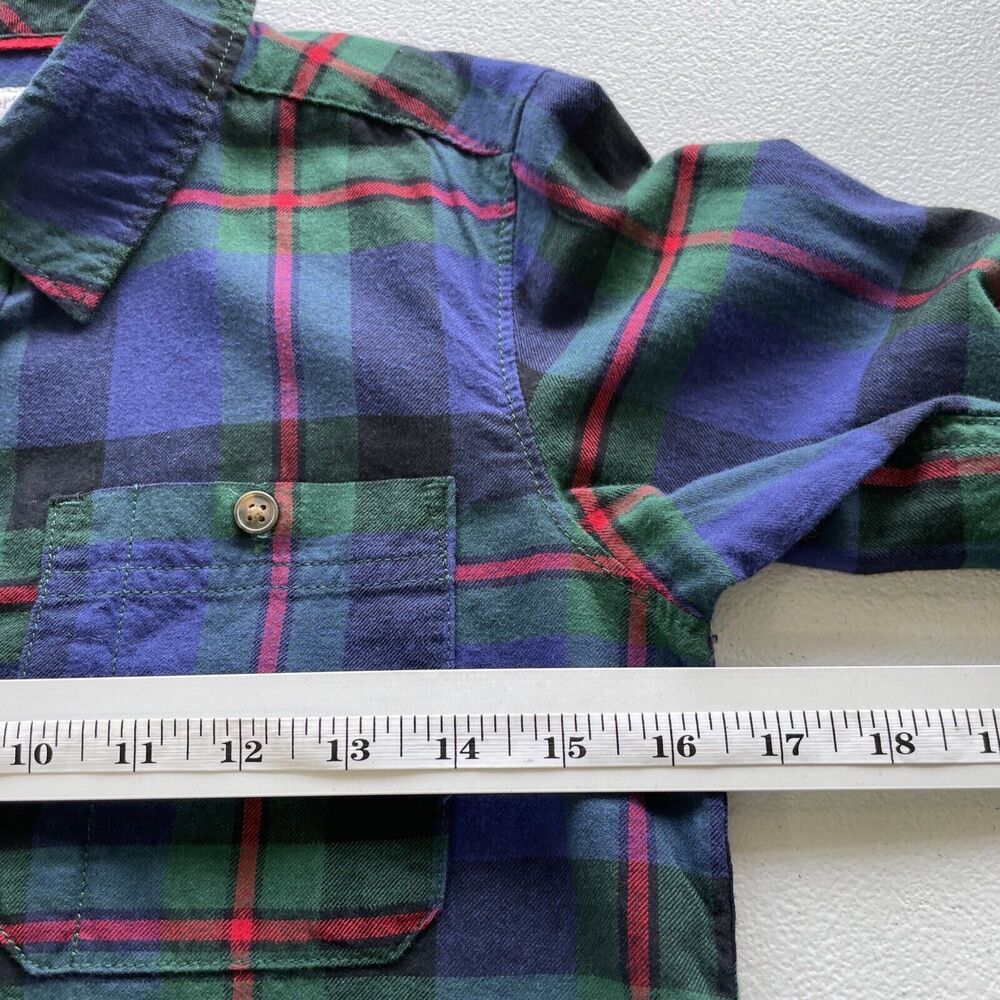 Carter's Boys Size 12 Button Up Plaid Shirt Navy Blue Green Long Sleeve Pockets - Picture 6 of 8